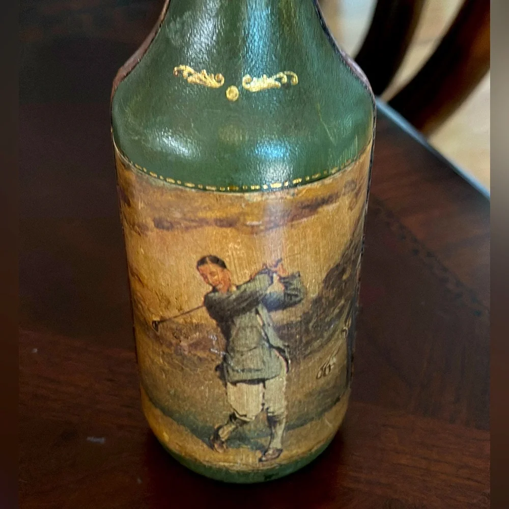 Vintage MCM Italian Leather Wrapped Wine/Liquor Decanter Bottle Very Rare
